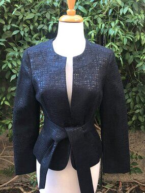 WHBM Shiny and Textured Black Belted Suit Jacket/Blazer 6